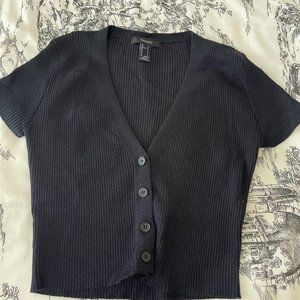 ribbed v neck button up shirt